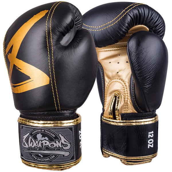 8 WEAPONS Boxhandschuhe, Premium Leder, schwarz-gold