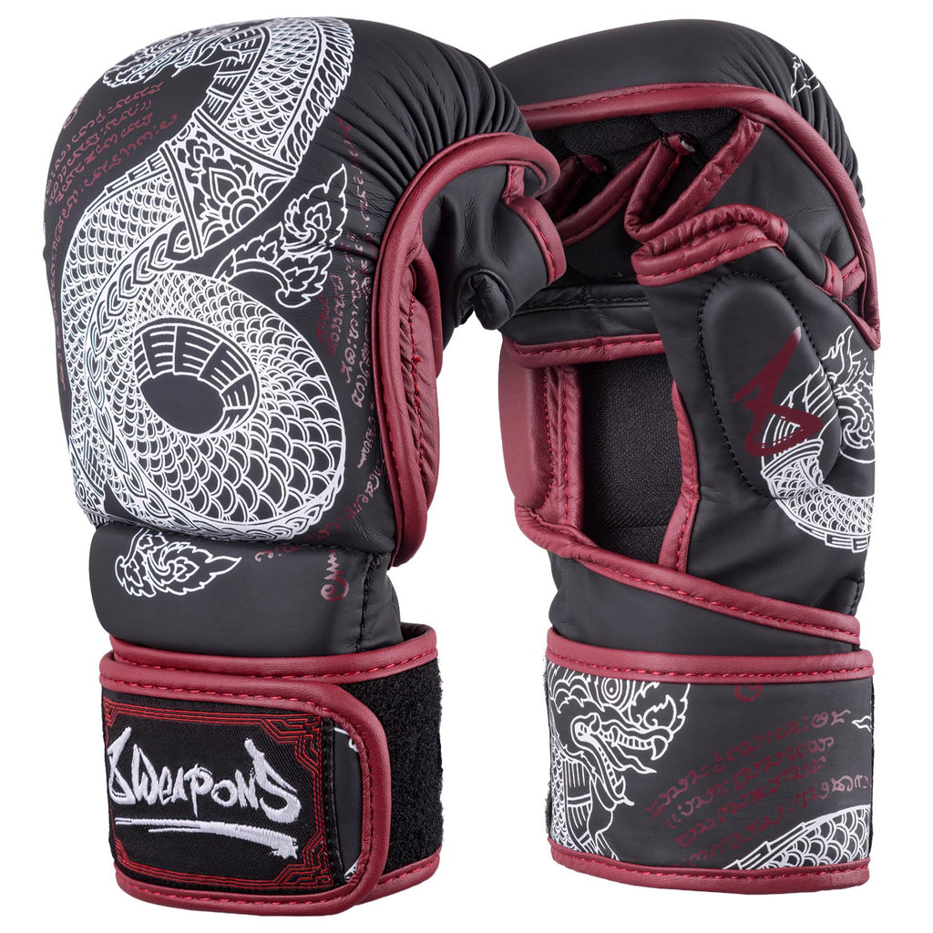 8 WEAPONS MMA Sparring Handschuhe, Sak Yant Naga, schwarz-braun