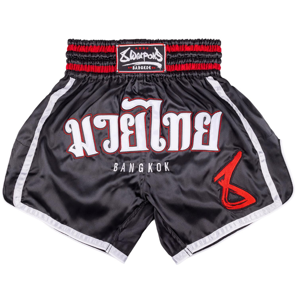 8 WEAPONS Muay Thai Shorts, Bangkok, schwarz-weiß