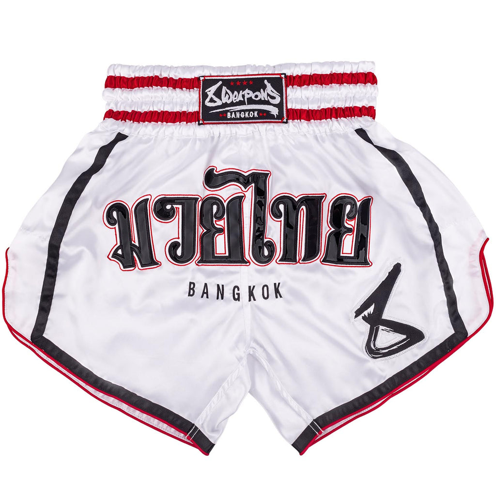 8 WEAPONS Muay Thai Shorts, Bangkok, weiß-schwarz