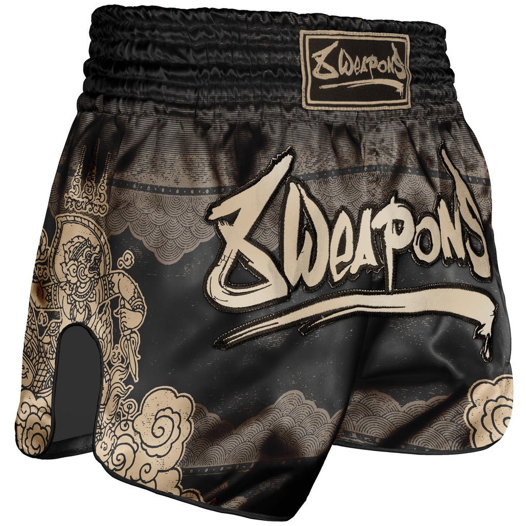 8 WEAPONS Muay Thai Shorts, Hanuman, schwarz-gold