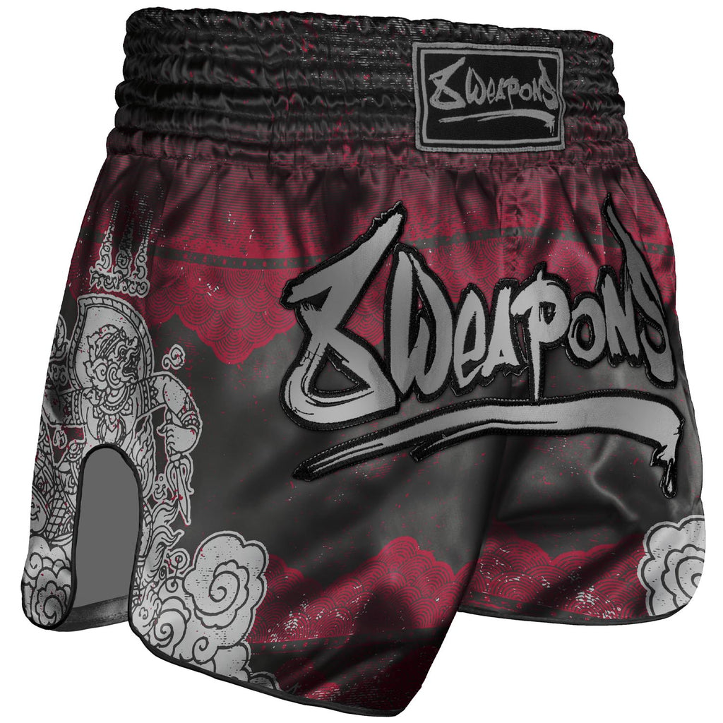 8 WEAPONS Muay Thai Shorts, Hanuman, schwarz-rot