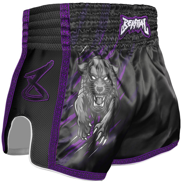 8 WEAPONS Muay Thai Shorts, Kinder, Beastial Panther, schwarz-lila