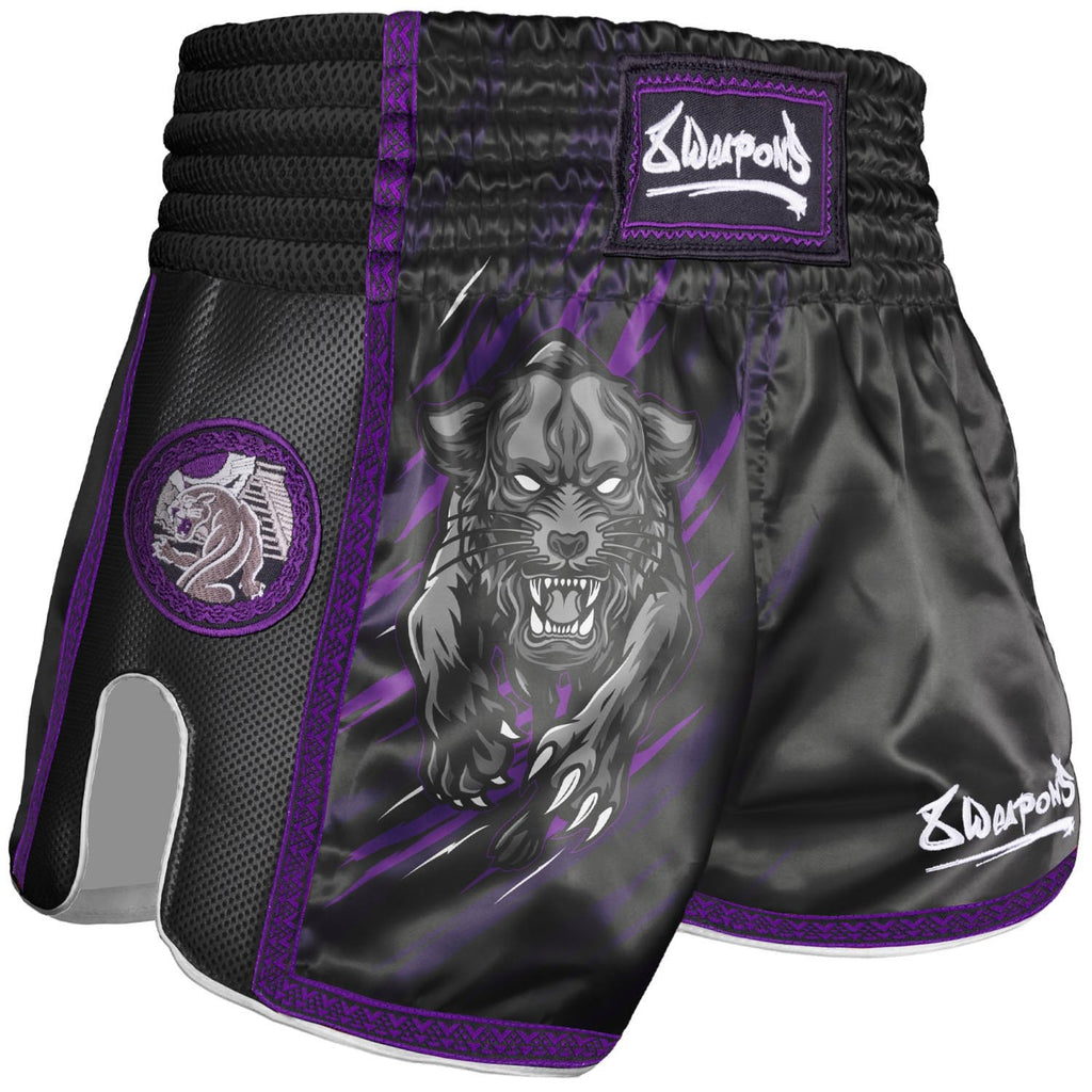 8 WEAPONS Muay Thai Shorts, Kinder, Beastial Panther, schwarz-lila