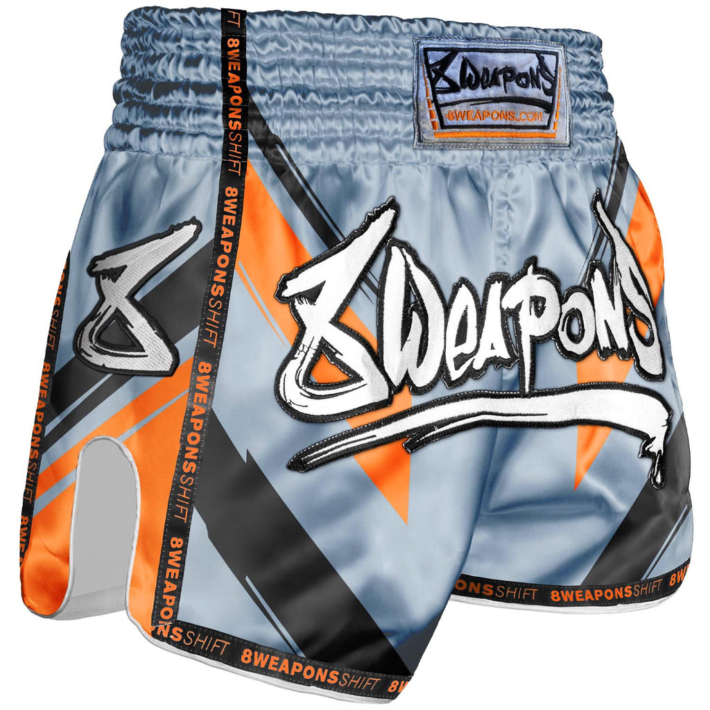 8 WEAPONS Muay Thai Shorts, Shift, eisgrau-orange