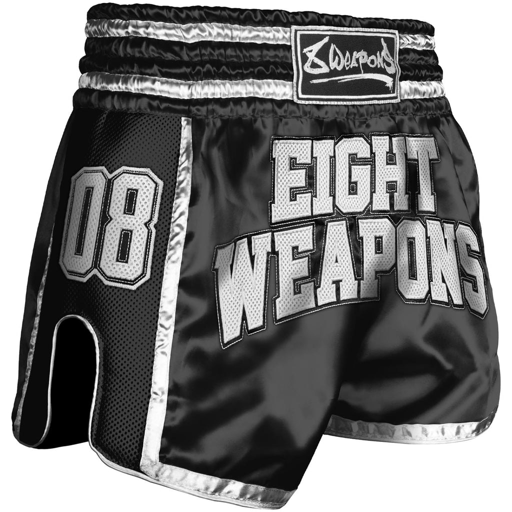 8 WEAPONS Muay Thai Shorts, Super Mesh, Team 08, schwarz