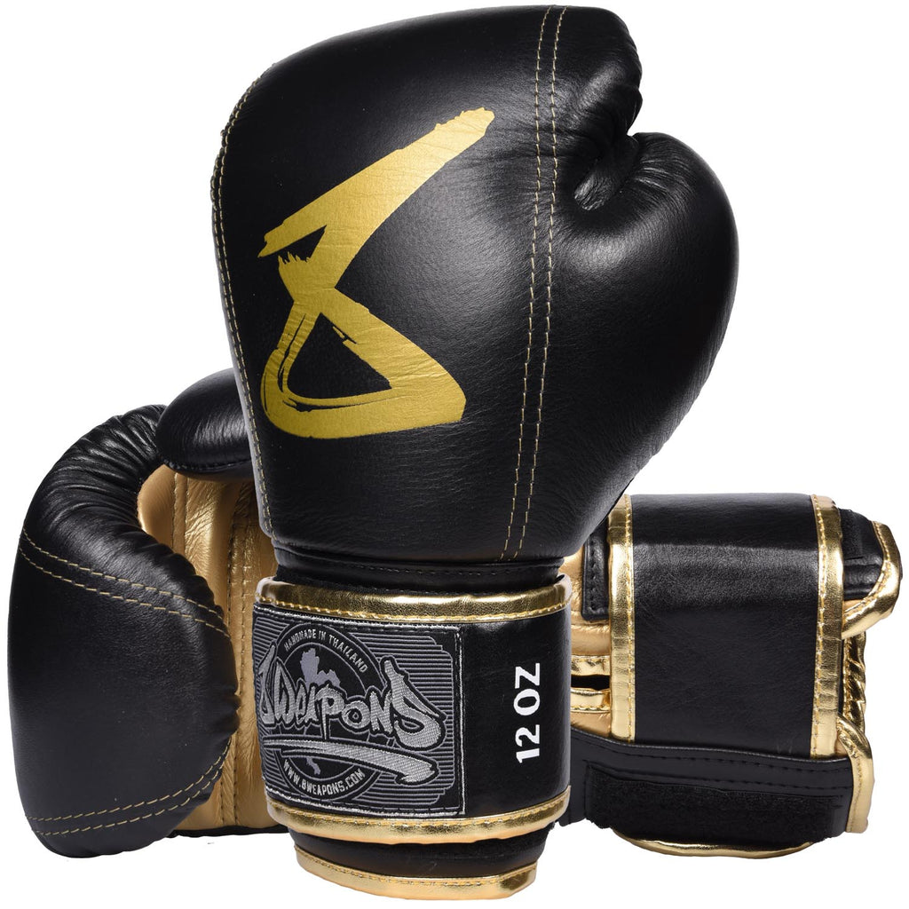 8 WEAPONS Boxhandschuhe, Premium Leder, schwarz-gold